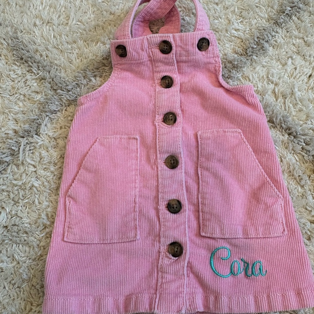 “Cora” Pink Corduroy Button-Up Dress